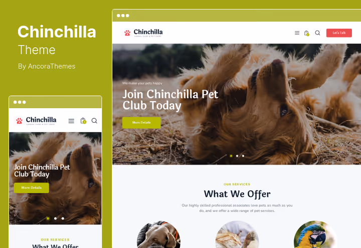 Скріншот теми Chinchilla для зоомагазину та розплідника WordPress