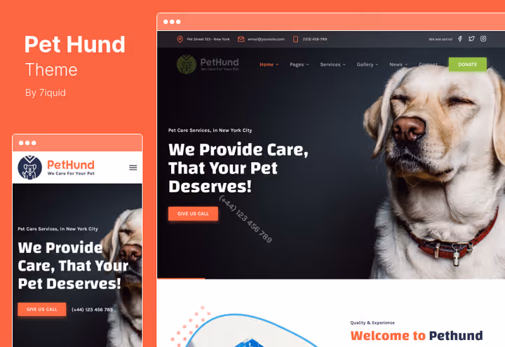 Скріншот теми Pet Hund для ветеринарної клініки та грумінгу WordPress
