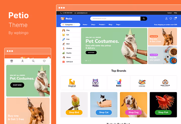 Скріншот теми Petio інтернет-зоомагазин WooCommerce WordPress