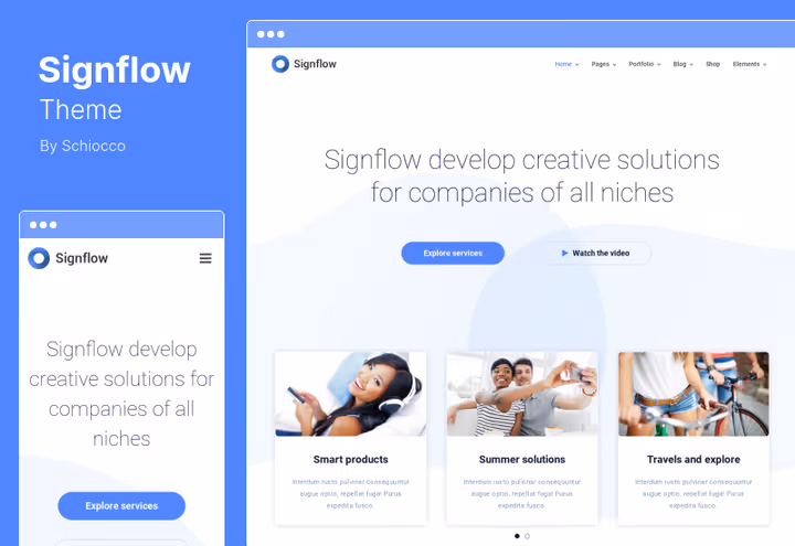 Signflow-tema, hjemmesidedesign for en moderne teknologioppstart