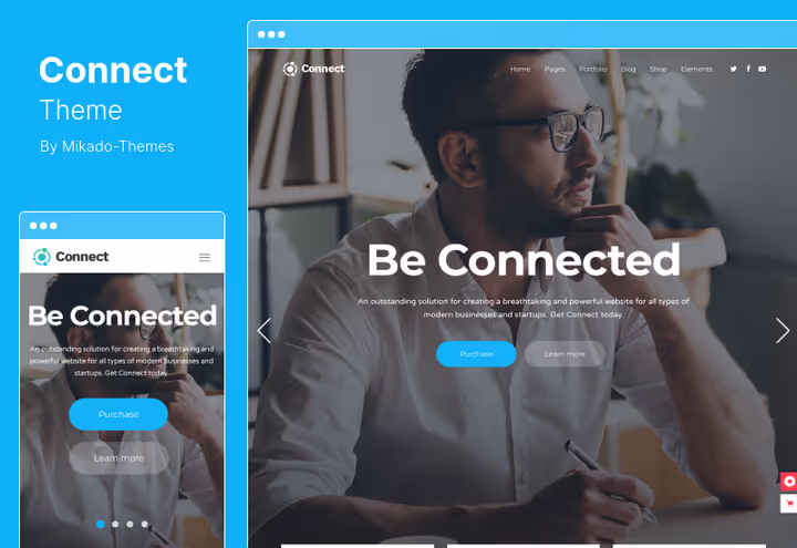Connect-tema, nettside for oppstartsselskap eller programvareselskap på WordPress