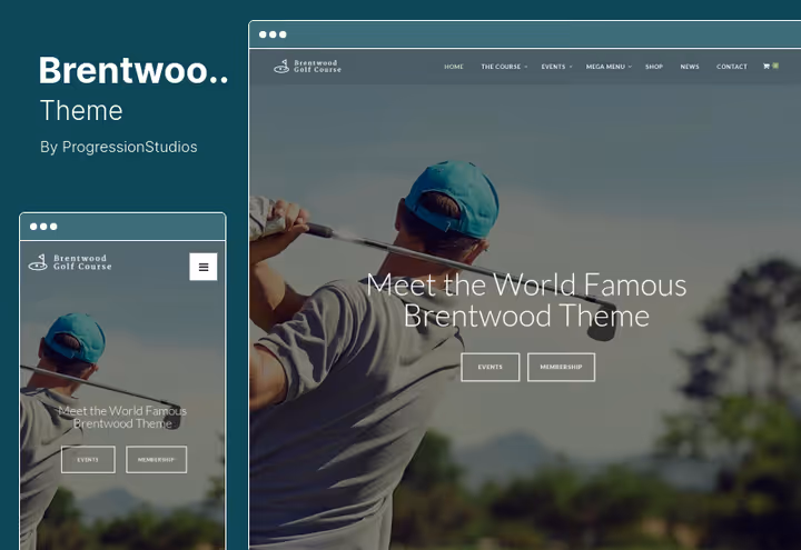 Tema Brentwood com Mega Menu e slider para campo de golfe