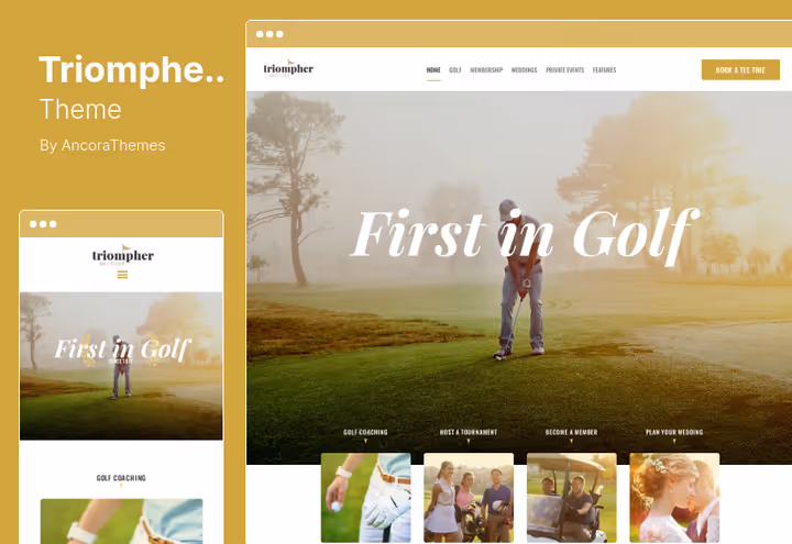 Tema Triompher com interface de reservas e estatísticas desportivas