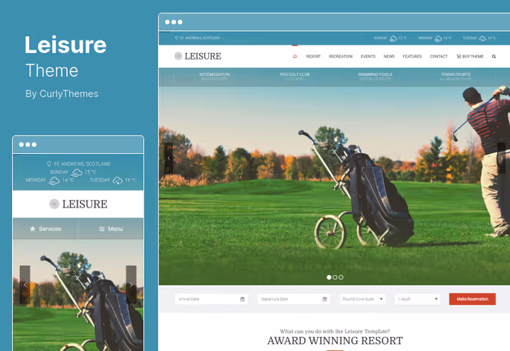Tema de hotel de lazer com Ninja Forms para resort de golfe