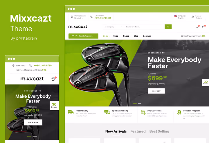 Tema Mixxcazt com WooCommerce e cartões de produto detalhados