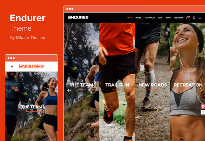 Tema desportivo Endurer com portefólio de treinador e blogue