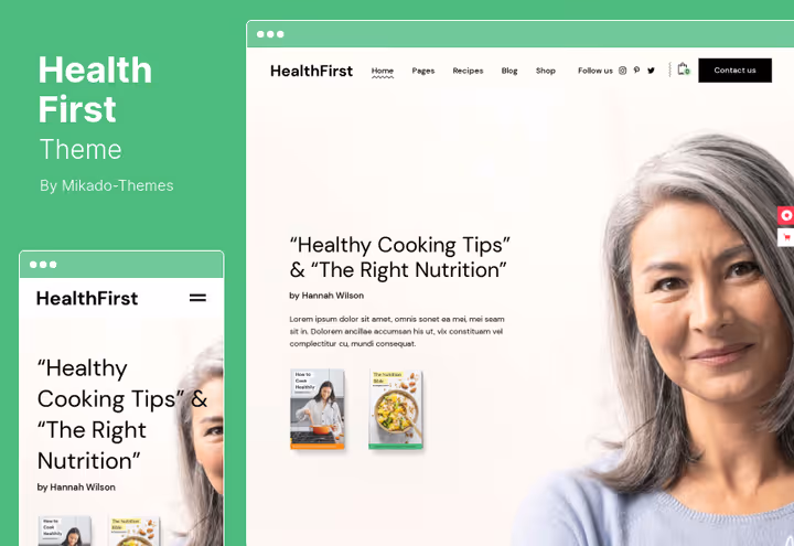HealthFirst teema KMI kalkulaatori ja retseptide sektsiooniga