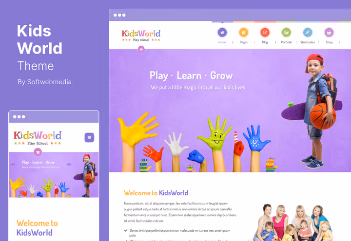 KidsWorld, tema de jardim de infância com horário de aulas
