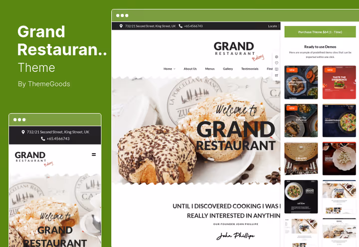 Тема Grand Restaurant, ресторанний сайт із повноекранними зображеннями