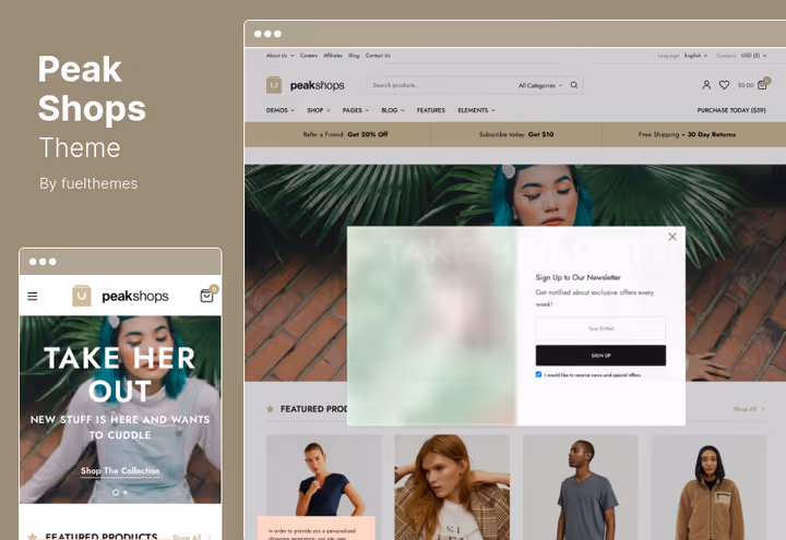 Тема PeakShops, WooCommerce-магазин із мегаменю та кількома меню