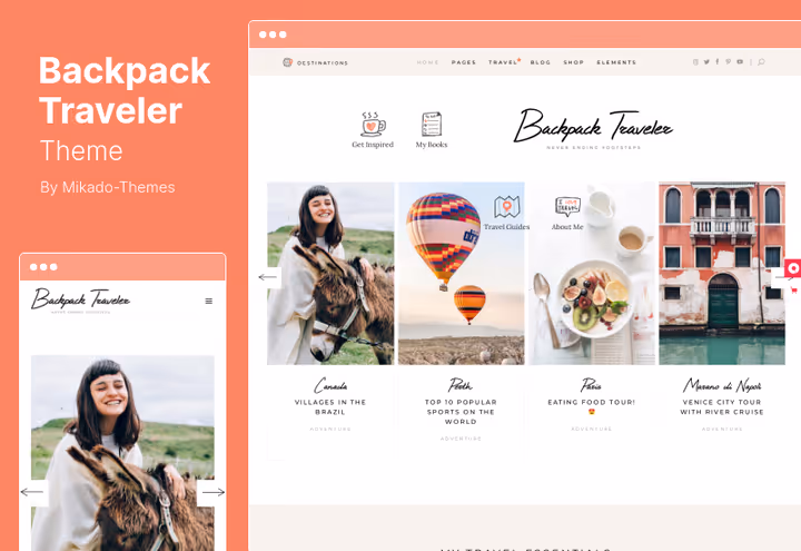 Тема Backpack Traveler, тревел-блог із кількома меню та віджетами