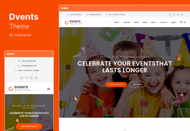 Dvents theme for event sites with event management system