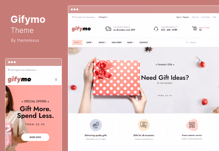 Gifymo theme with five gift shop layouts