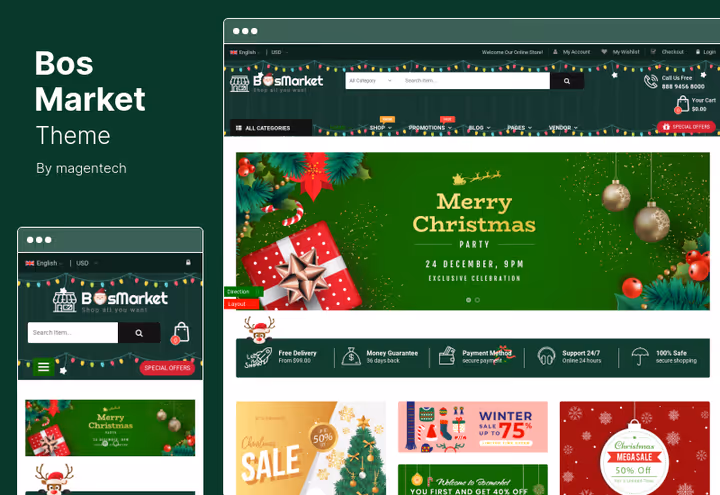 BosMarket theme with multivendor marketplace and 12 homepage layouts