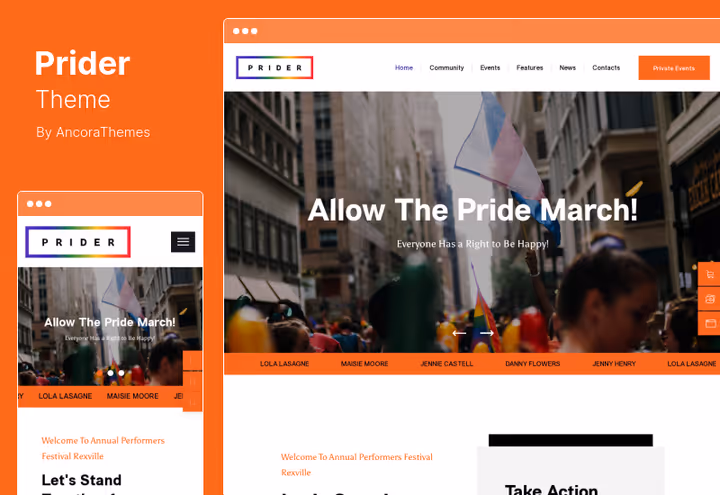 Prider theme for festival and LGBT sites with bright design