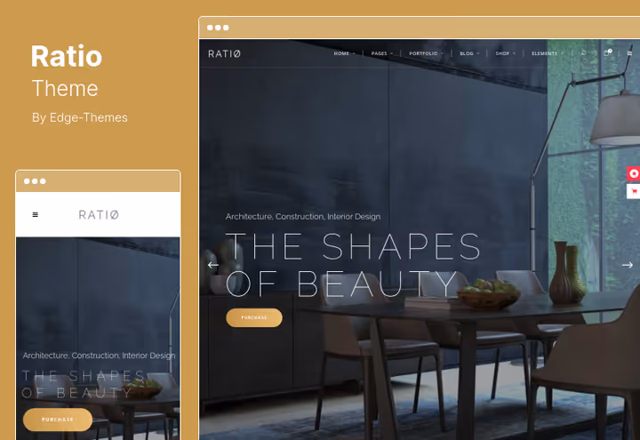 Ratio-tema hjemmeside med mørk design