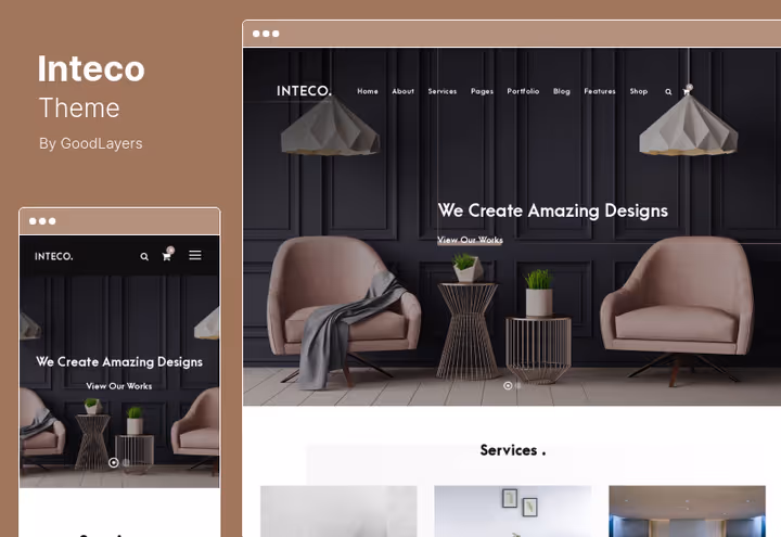 Inteco-tema med tilpassbar topptekst for interiørnettsteder