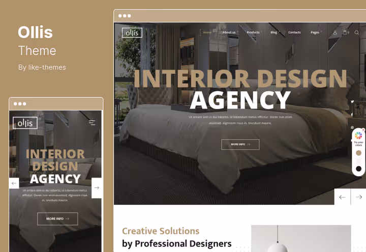 Minimalistisk Ollis-tema design for interiørdesignbyrå