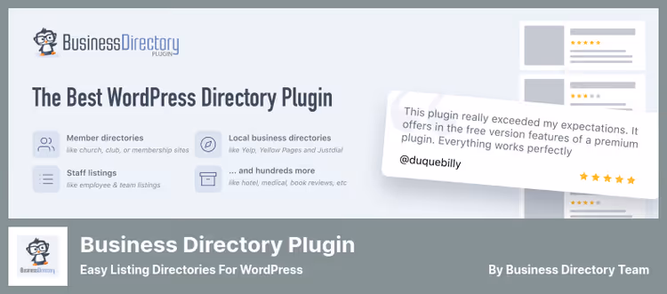 Interface do Business Directory Plugin, painel de gestão de anúncios