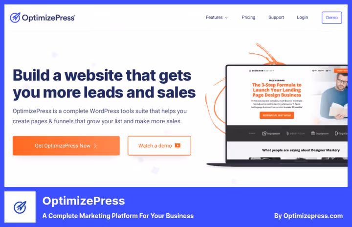 OptimizePress landingssidebygger med visuell editor