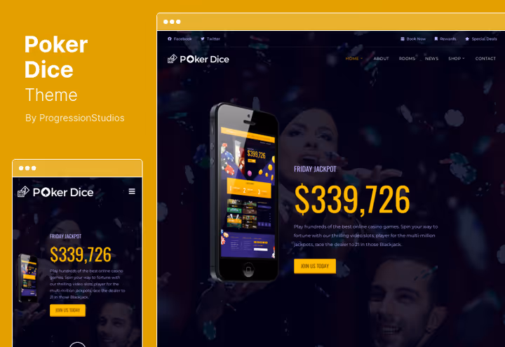 Страница темы Poker Dice для казино-курорта с крупным слайдером