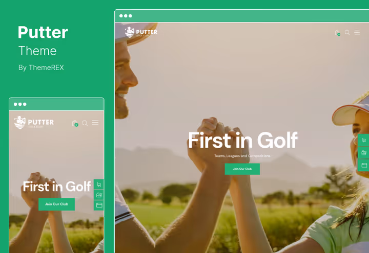 Шаблон темы Putter для гольф-клуба с Elementor конструктором