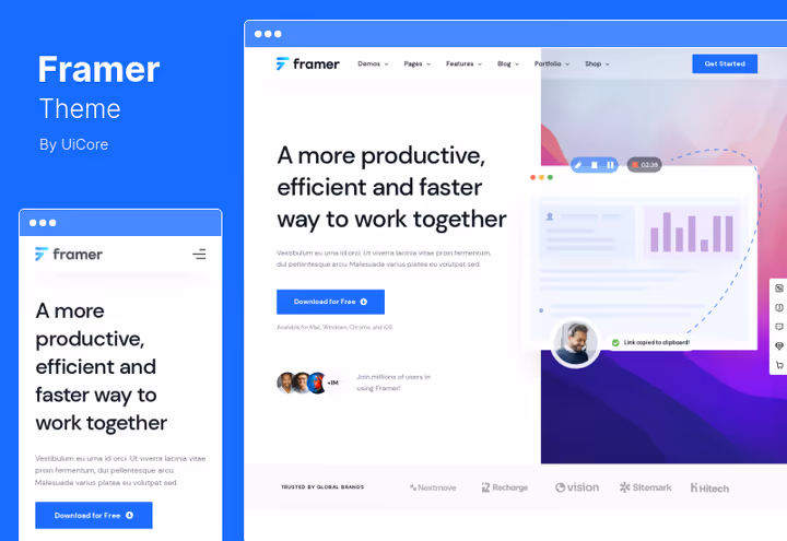 Framer theme homepage with blocks for SaaS