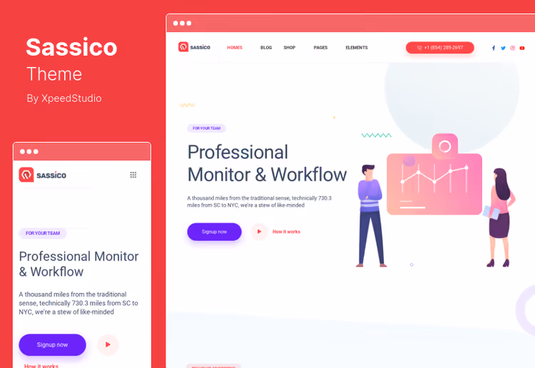 Sassico demo page with portfolio and service blocks