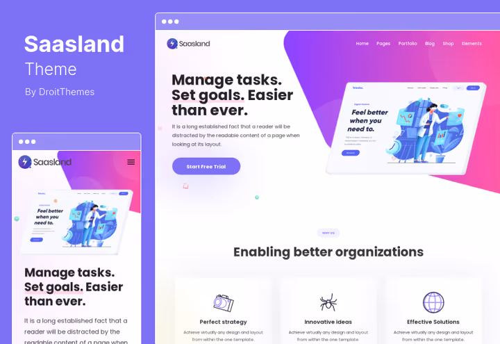 Saasland screenshot with examples of 50+ home pages