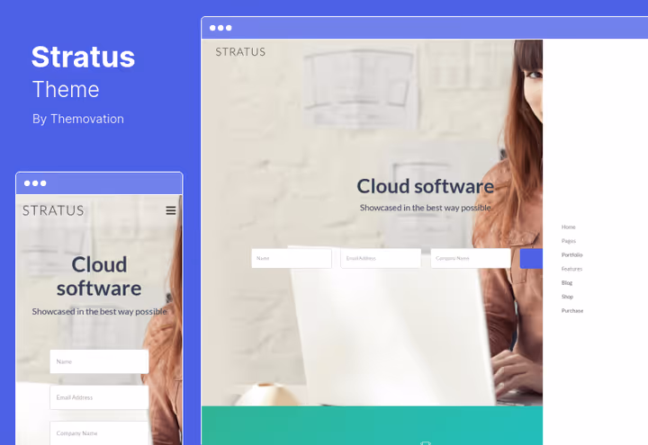 Stratus product page with CTA buttons and interface screenshots