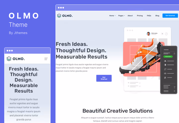 OLMO landing page with 70+ UI elements on the page