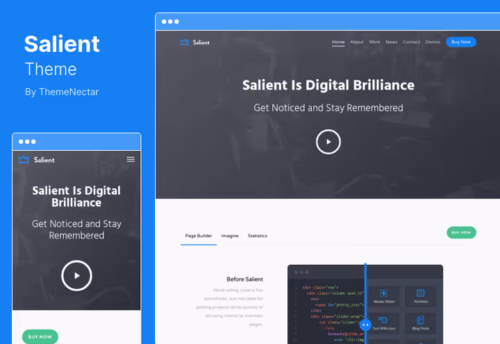 Salient page with portfolio and creative block grid