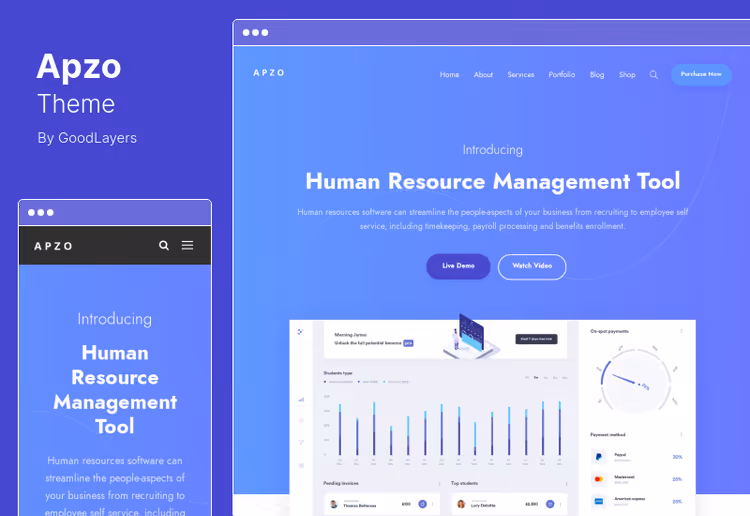Apzo with GoodLayers widgets and portfolio variants