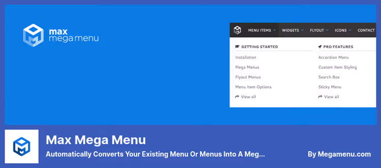 Interface do Max Mega Menu no painel do WordPress