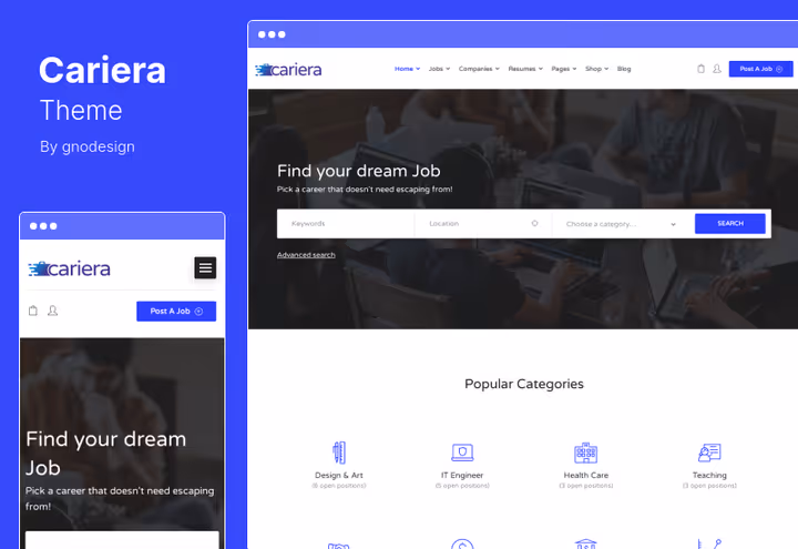 Сторінка вакансії теми Cariera з сайдбаром та картою