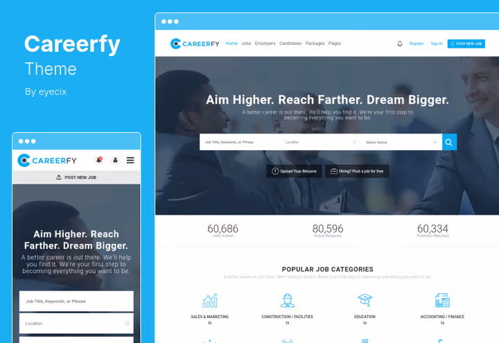 Головна сторінка Careerfy з пошуком за категоріями та картою вакансій