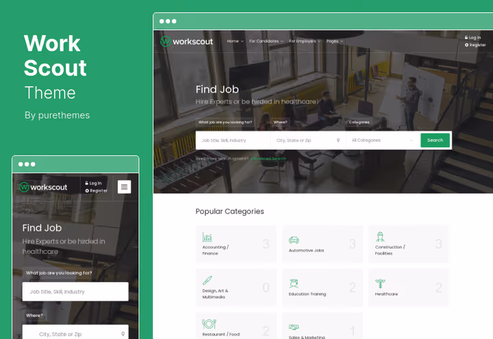 Список вакансій WorkScout з фільтрами та сайдбаром