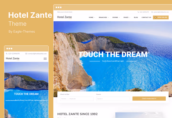 Hotel Zante-tema med hotellbestillingsskjema