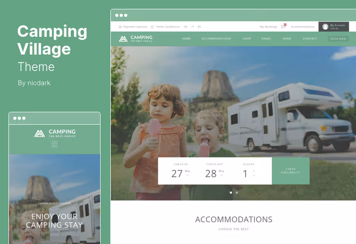 Camping Village, tema for camping- og hytteutleie