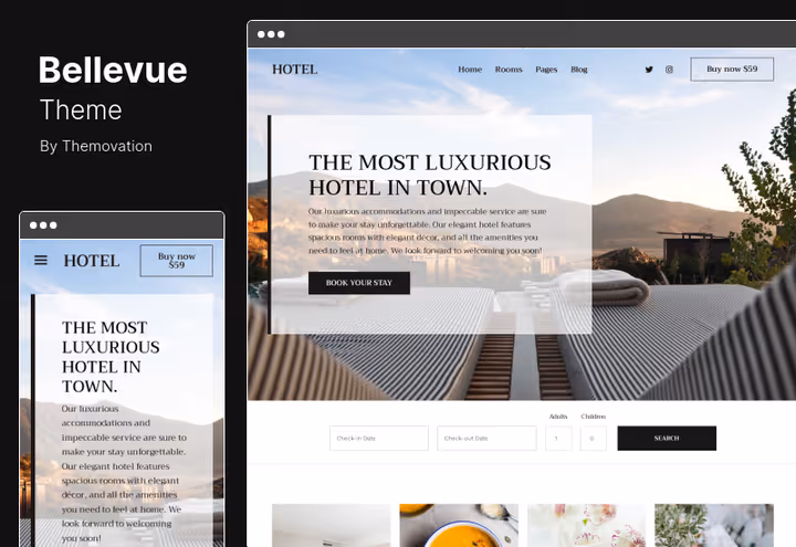Bellevue, hotelltema med kalender og bestillingssystem