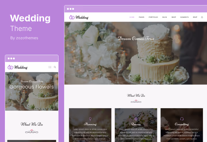 Tema Wedding com mais de 450 opções de personalização e livro de visitas