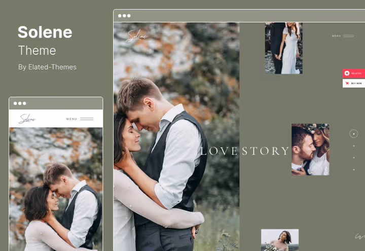 Tema Solene para fotógrafo de casamento com galerias e Elementor