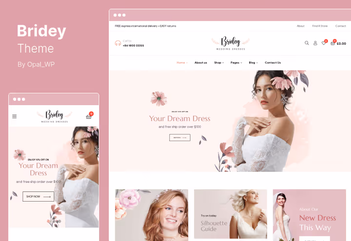 Tema Bridey, loja de artigos de casamento em WooCommerce com Elementor