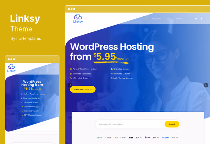 Linksy-tema, nettsidedesign for domeneregistrar og hosting