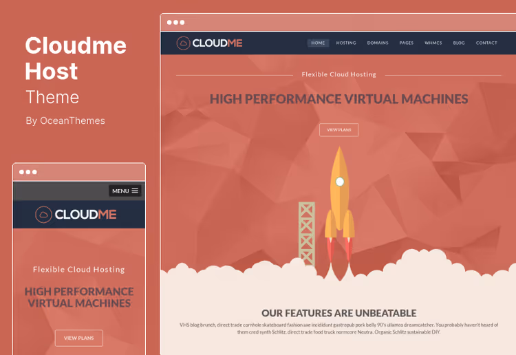 Cloudme Host-tema, responsivt design for hostingleverandør
