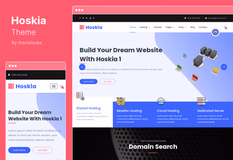 Hoskia-tema, flerbrukshostingnettside med WHMCS og MailChimp