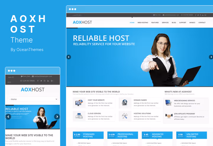 Aox Host-tema, profesjonell hostingnettside med WPML og Bootstrap