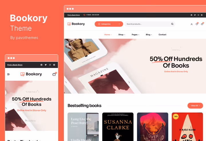 Bookory avaleht WooCommerce'i raamatupoe vaatega