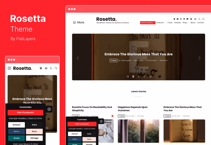 Minimalistlik Rosetta blogi rõhuga tüpograafial