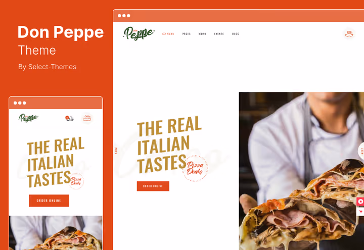Design do tema Don Peppe em estilo de pizzaria italiana